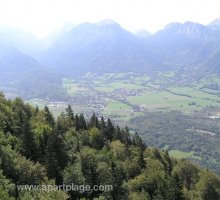 View of Doussard from a paraglider, Lake Annecy